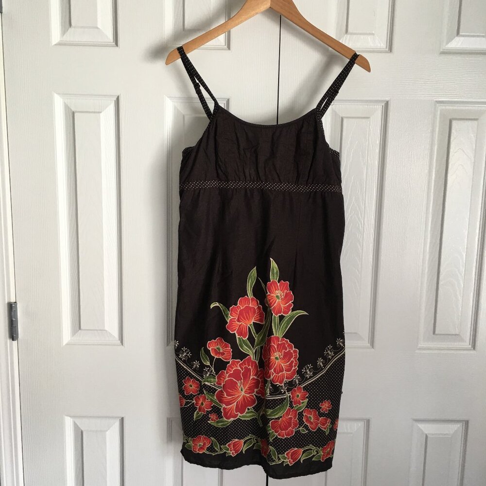 Brown Cotton Floral Sundress-Lined